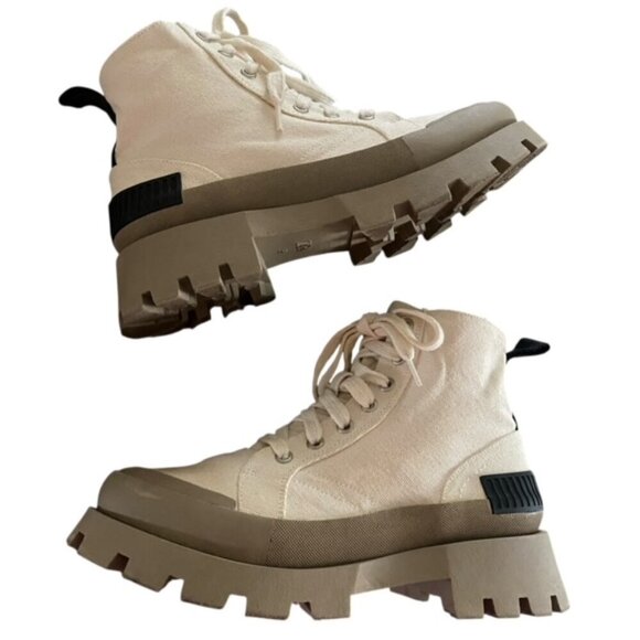 Zara Beige Canvas Summer Boots 36 - Picture 1 of 6